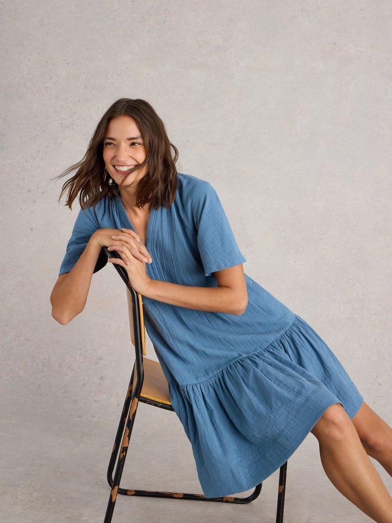 Sophia Double Cloth Dress in DUS BLUE - LIFESTYLE