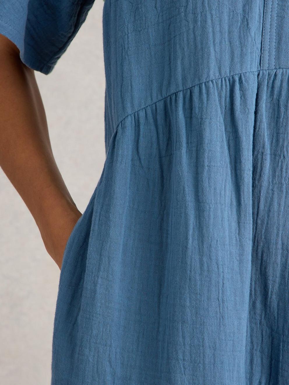 Sophia Double Cloth Dress in DUS BLUE - MODEL DETAIL