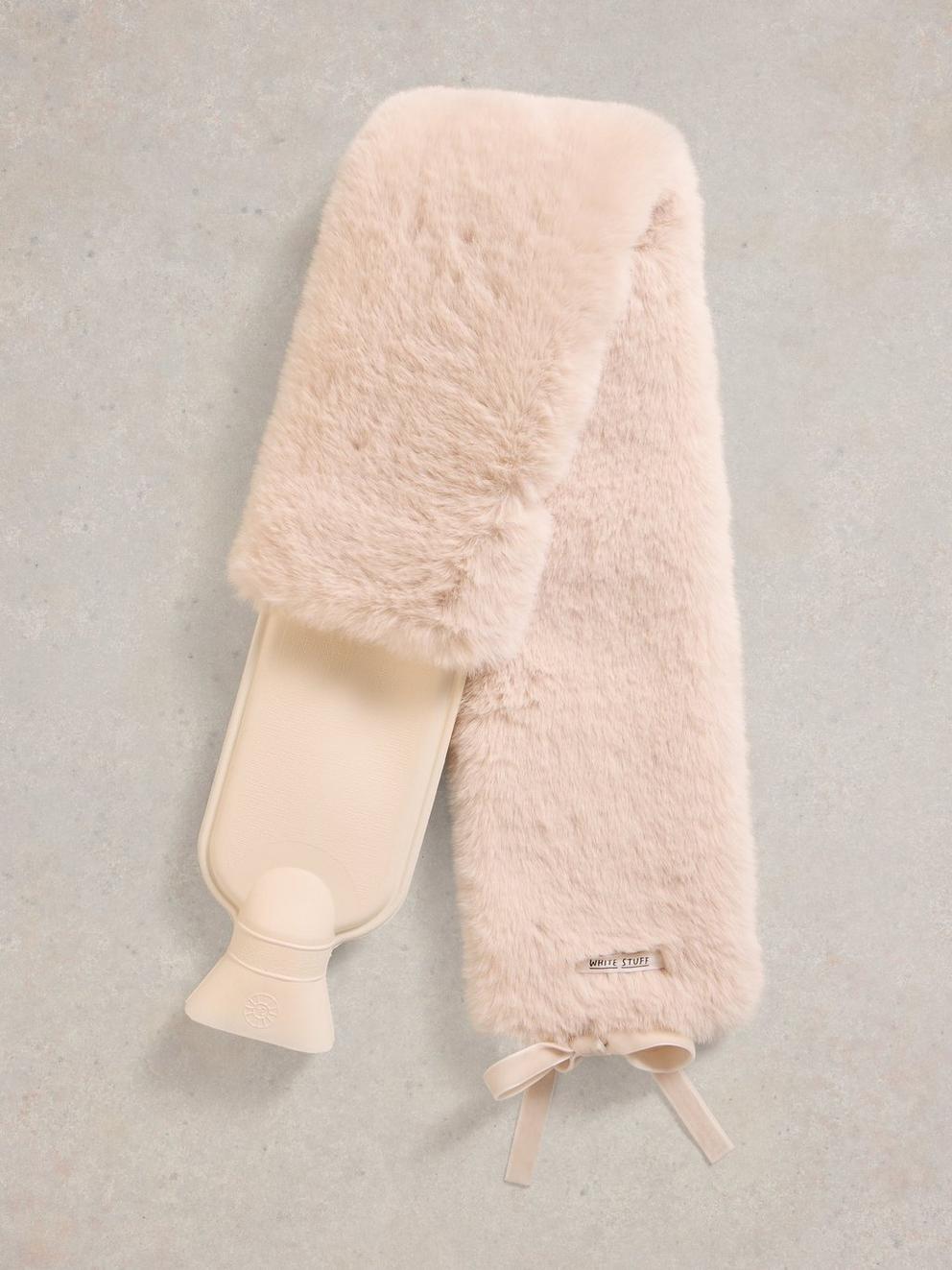 Faux Fur Long Hot Water Bottle in LGT NAT - FLAT DETAIL