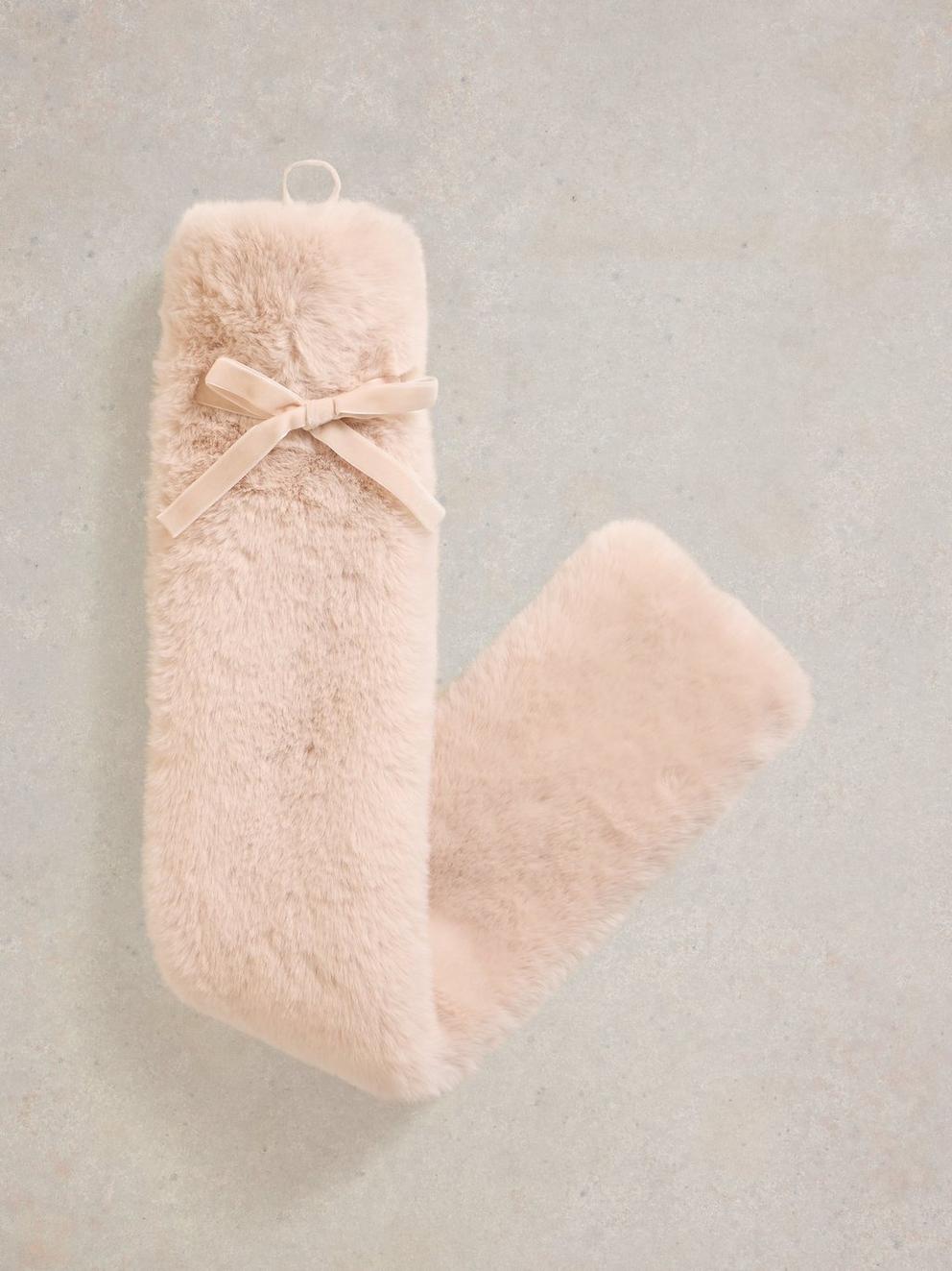 Faux Fur Long Hot Water Bottle in LGT NAT - FLAT FRONT