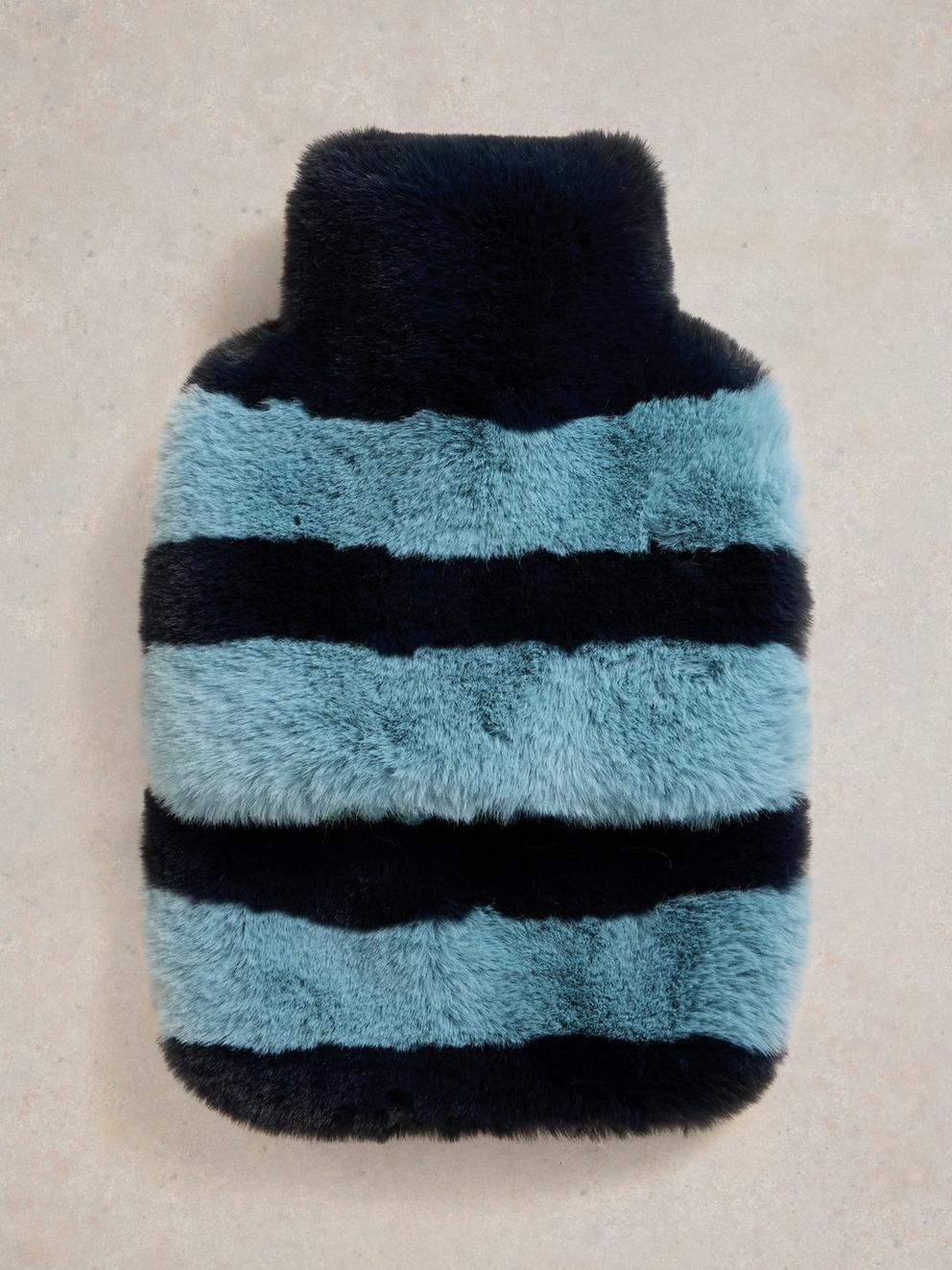 Faux Fur Hot Water Bottle in DARK NAVY - FLAT BACK