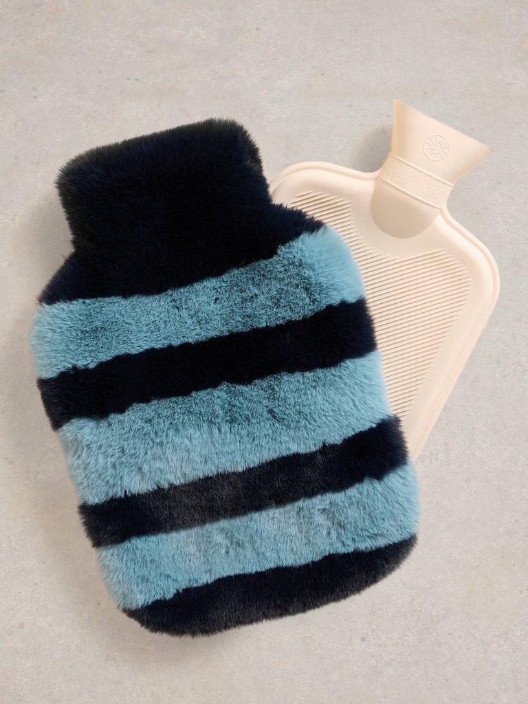 Faux Fur Hot Water Bottle in DARK NAVY - FLAT DETAIL