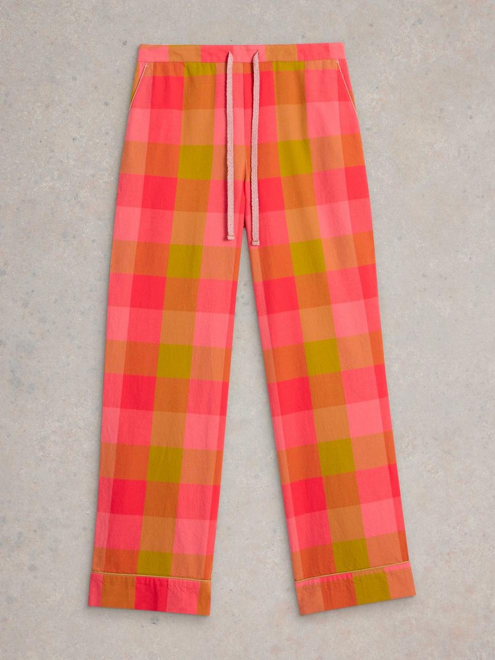 Nina Organic Check PJ Bottom in PINK MLT - FLAT FRONT