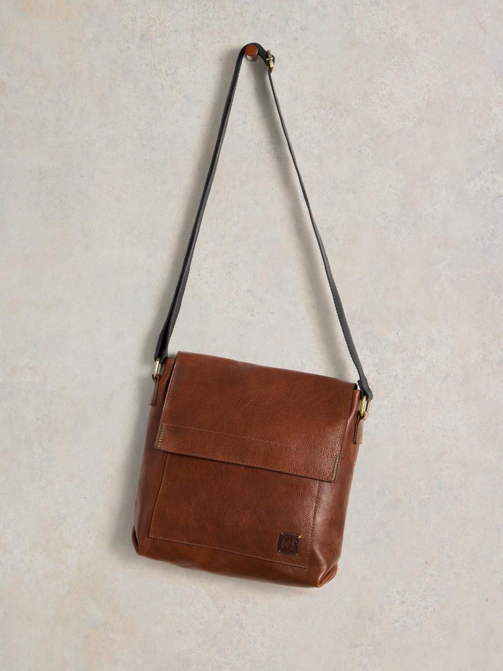 Frankie Leather Crossbody Bag in MID TAN - FLAT FRONT