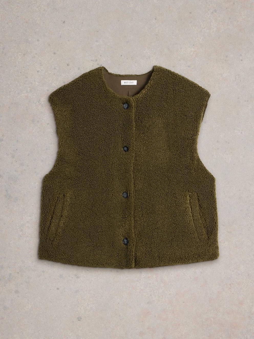 Borg Gilet in KHAKI GRN - FLAT FRONT