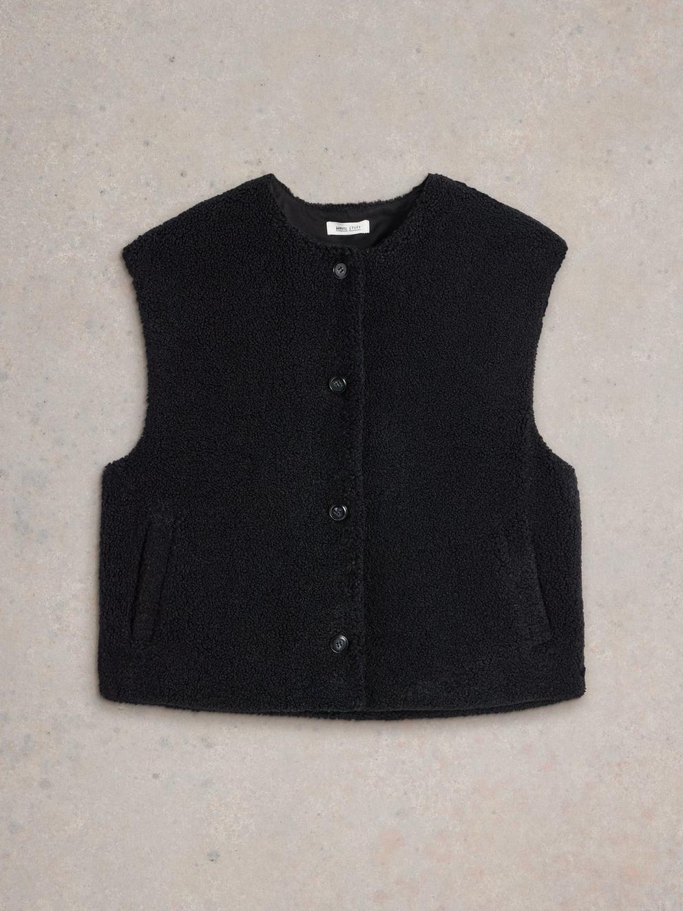 Borg Gilet in PURE BLK - FLAT FRONT