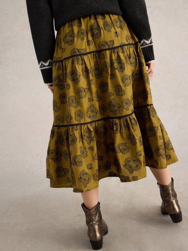 Fawn Jacquard Skirt in GREEN MLT - MODEL BACK