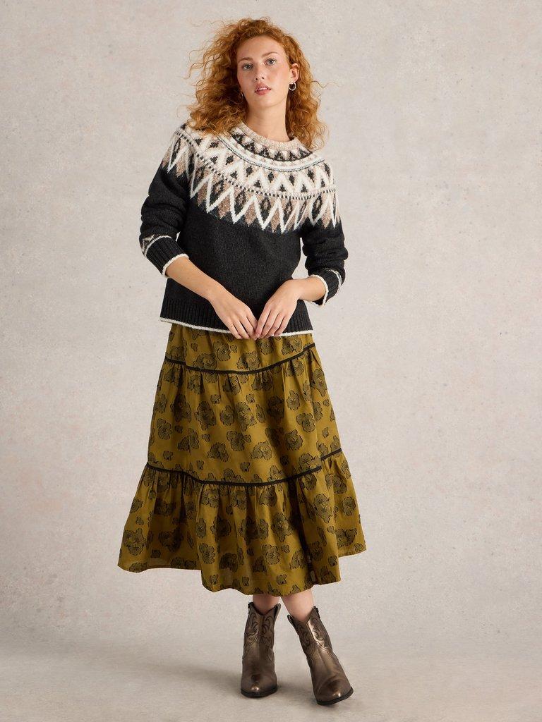 Fawn Jacquard Skirt in GREEN MLT - MODEL FRONT