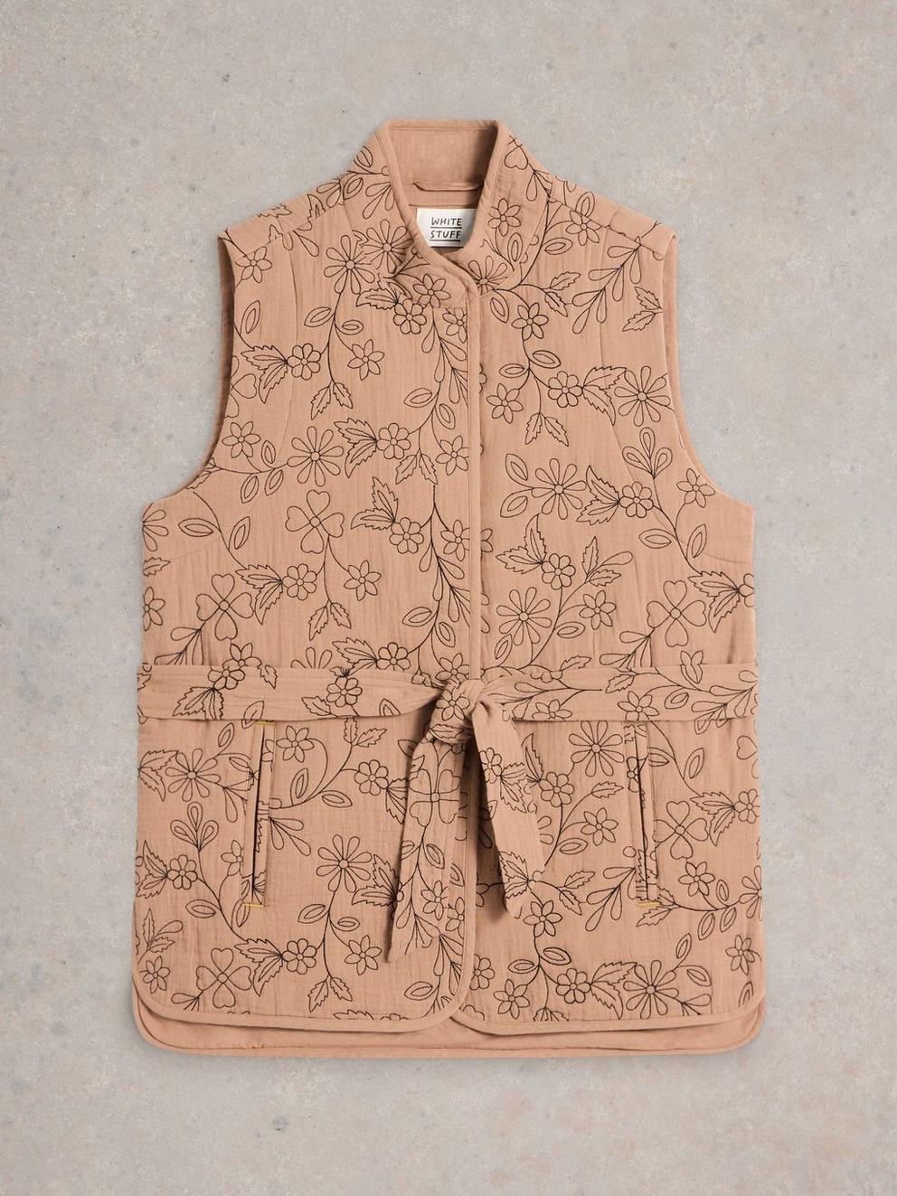 Florence Embroidered Gilet in NAT MLT - FLAT FRONT