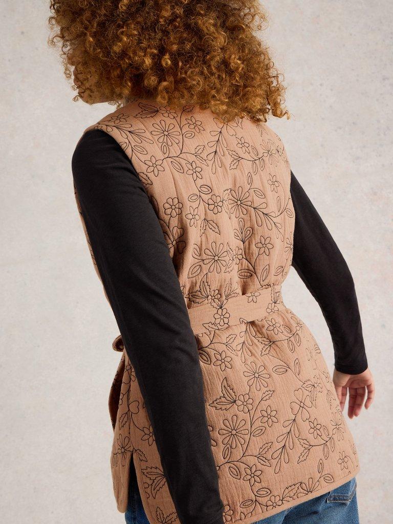 Florence Embroidered Gilet in NAT MLT - MODEL BACK