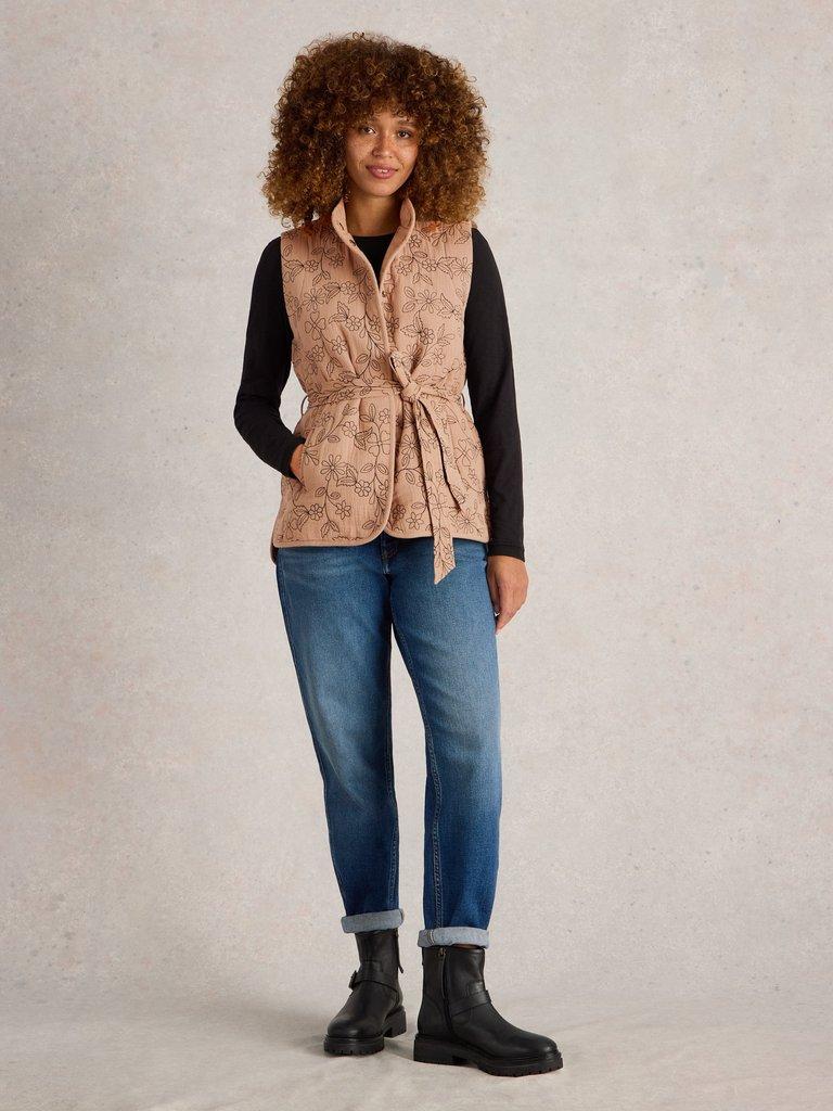 Florence Embroidered Gilet in NAT MLT - MODEL FRONT