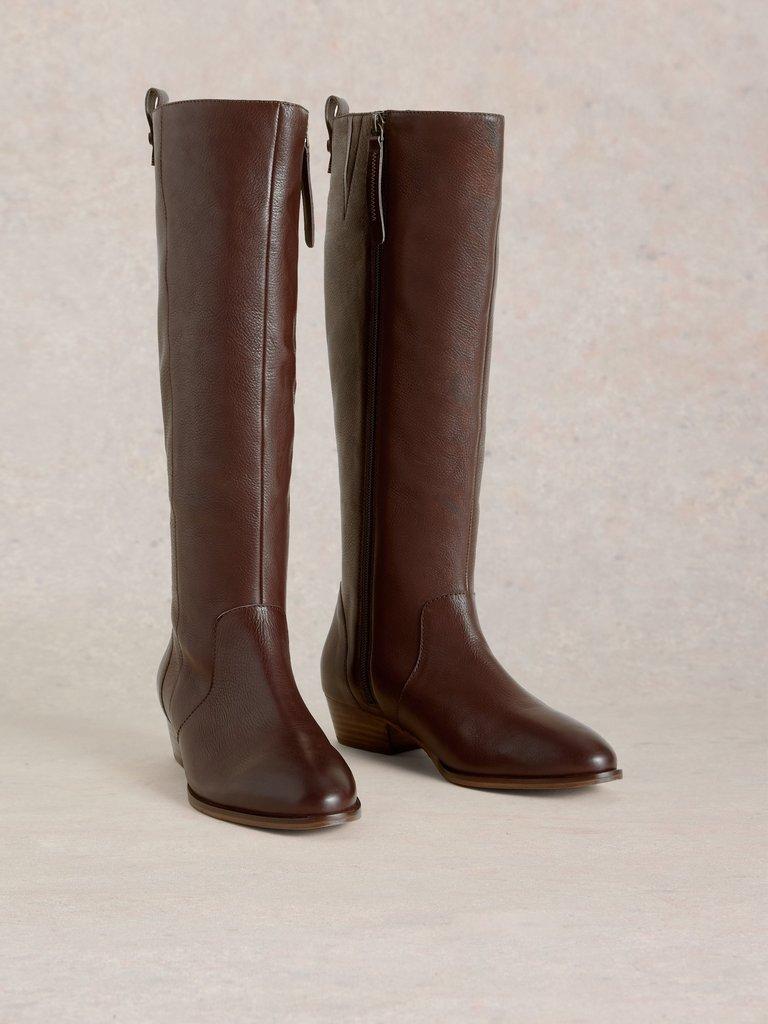 Willow Leather Knee High Boot in DK BROWN - FLAT FRONT