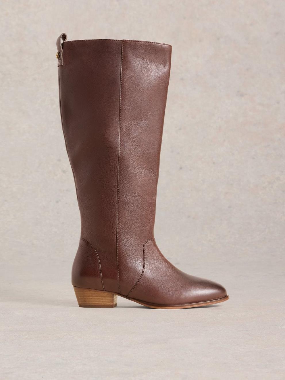 Wide Fit Leather Knee Boot in DK BROWN - LIFESTYLE