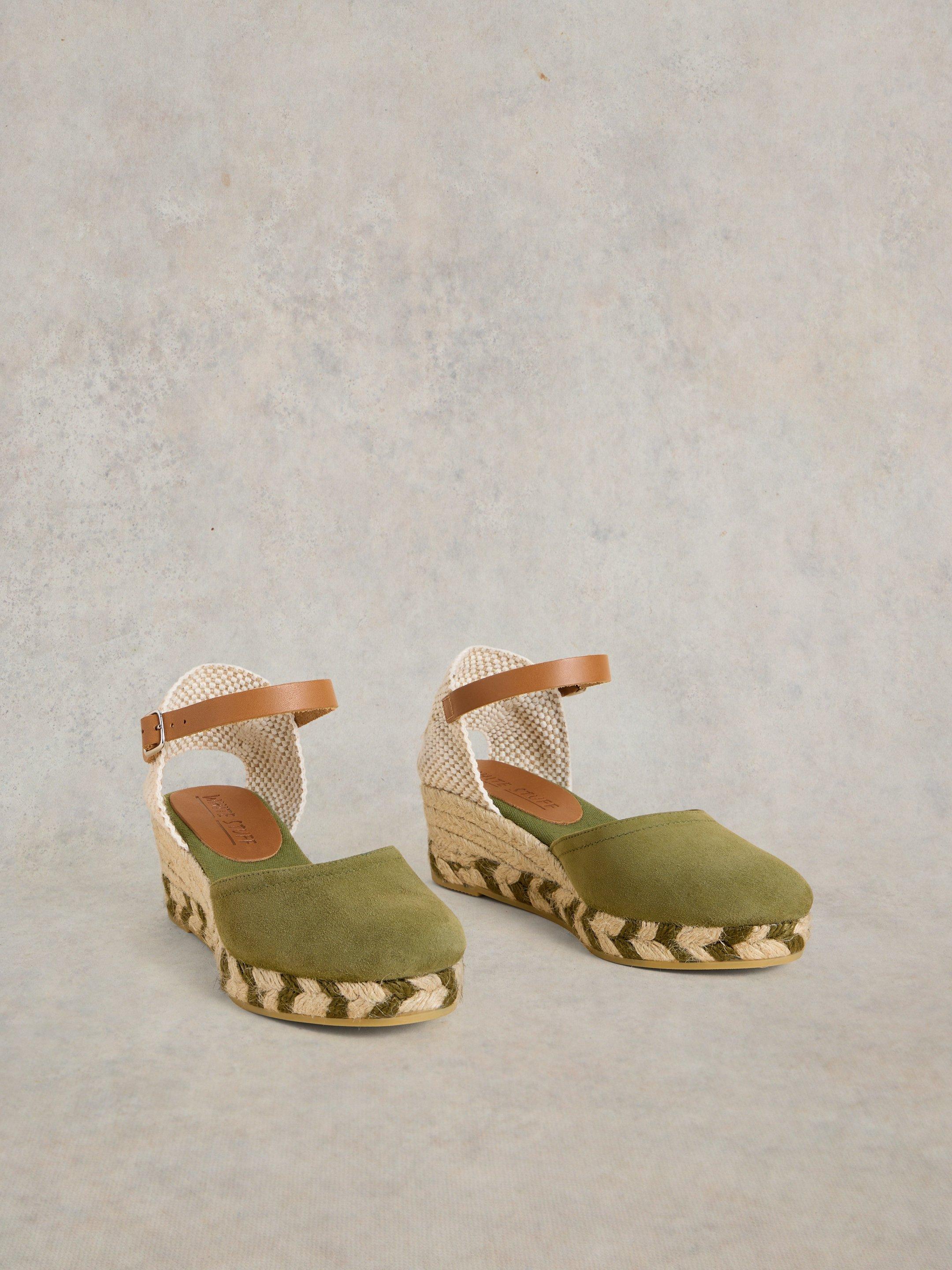 Suede Closed Espadrille Wedge in KHAKI GRN - FLAT FRONT
