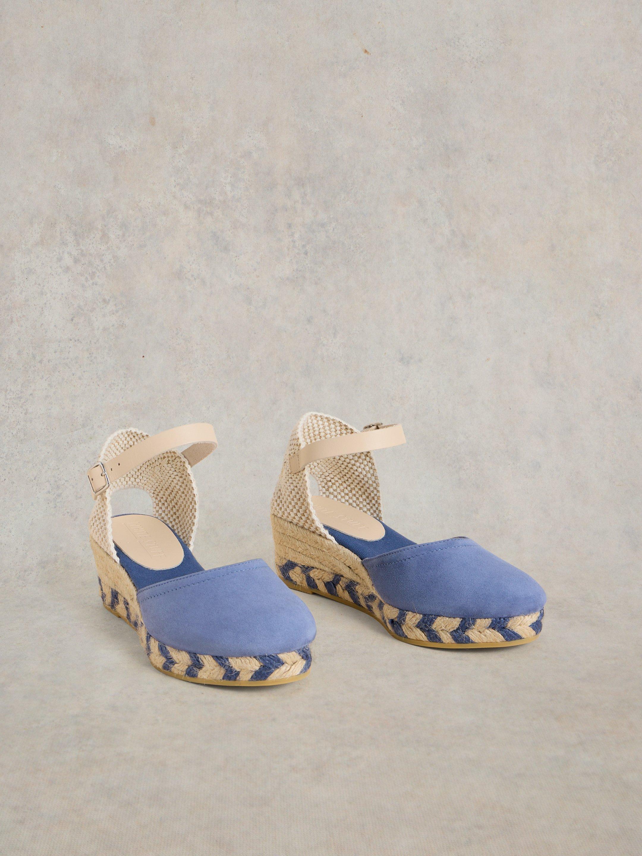 Suede Closed Espadrille Wedge in MID BLUE - FLAT FRONT