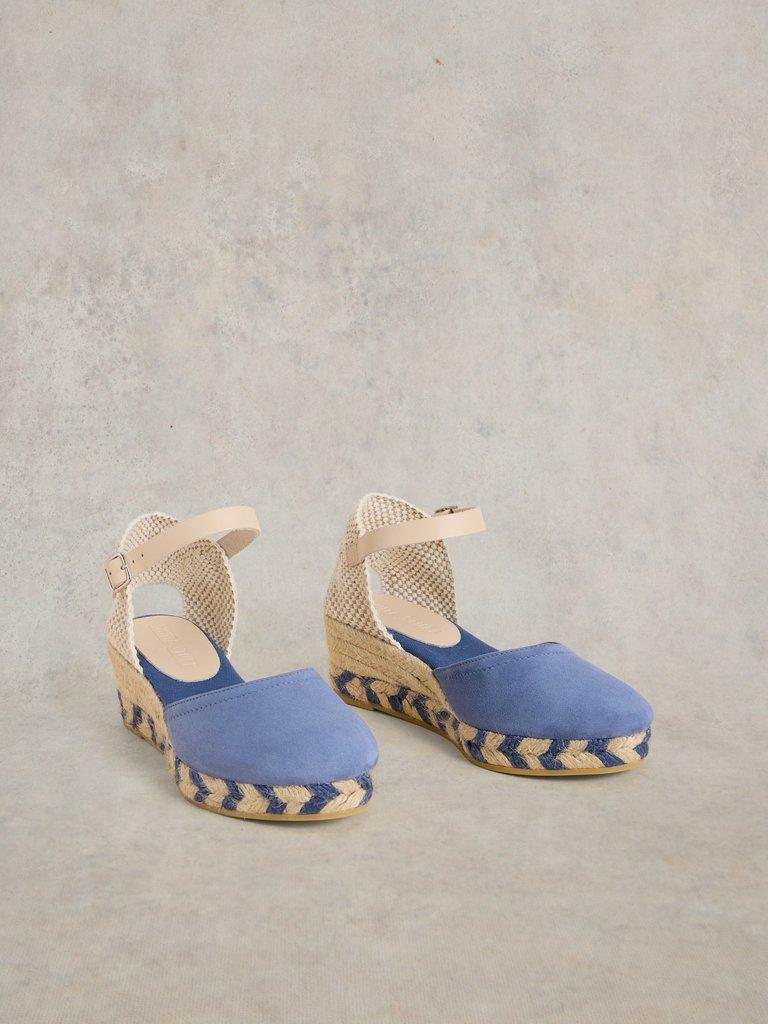 Suede Closed Espadrille Wedge in MID BLUE - FLAT FRONT