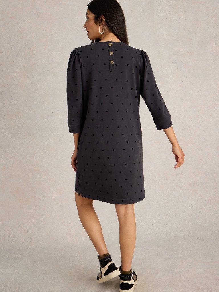 Amy Flock Jersey Dress in GREY MLT - MODEL BACK