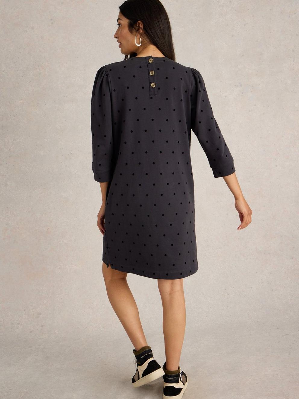 Amy Flock Jersey Dress in GREY MLT - MODEL BACK