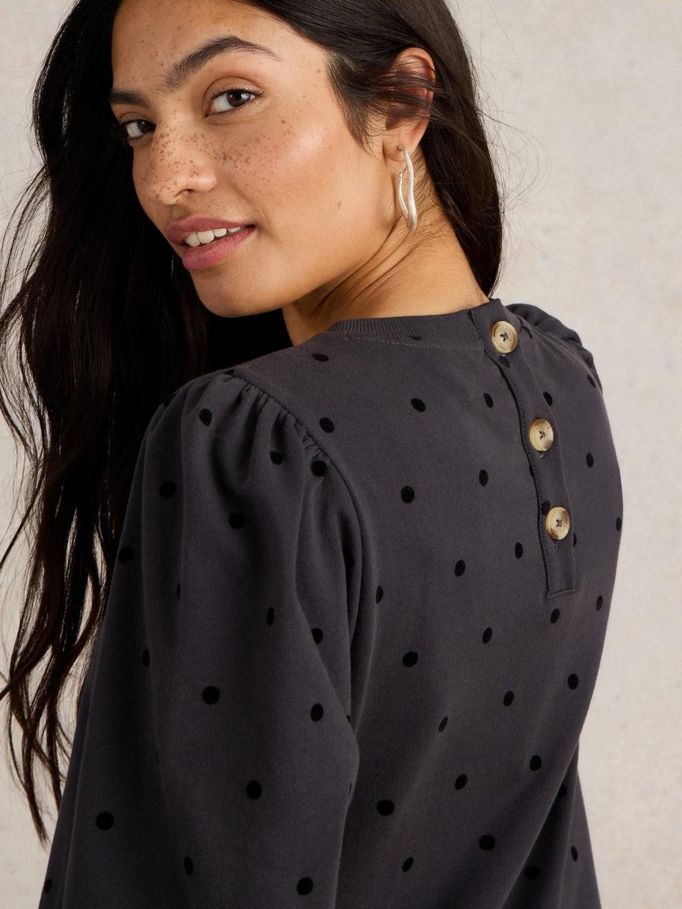 Amy Flock Jersey Dress in GREY MLT - MODEL DETAIL