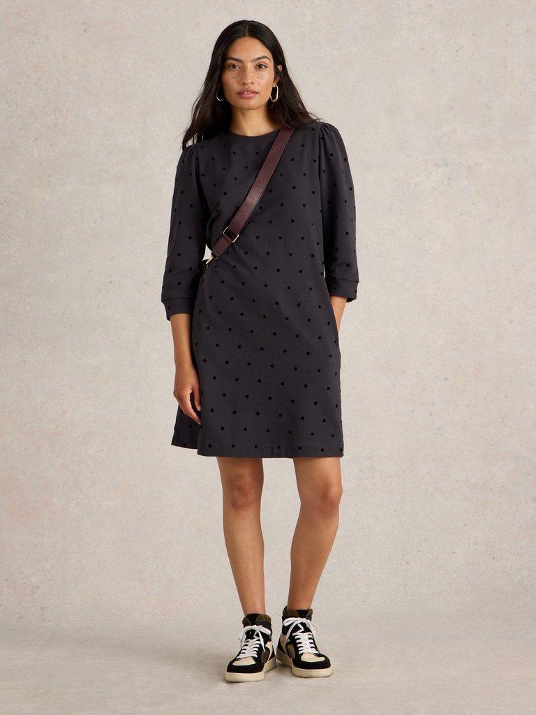 Amy Flock Jersey Dress in GREY MLT - MODEL FRONT