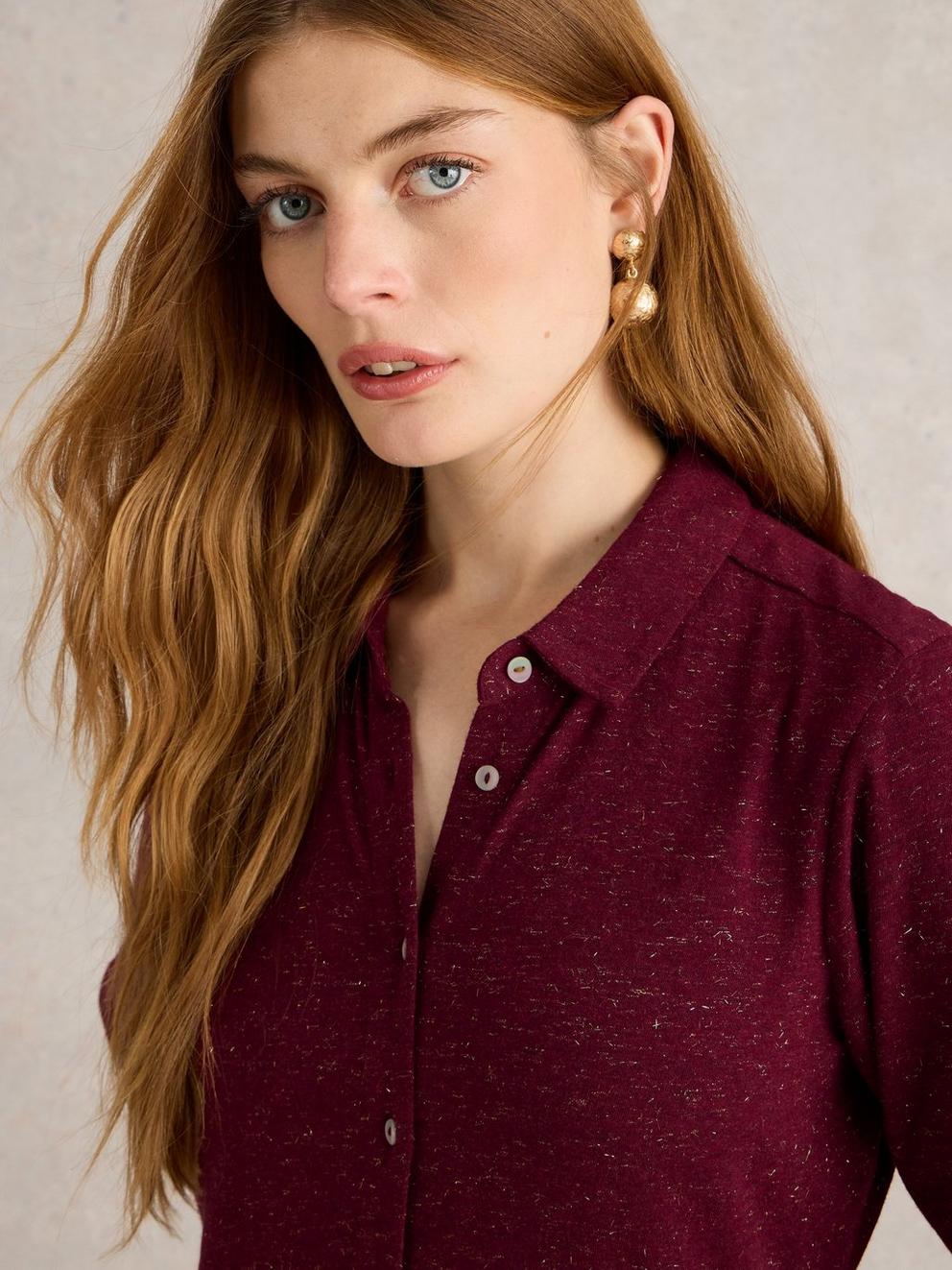 Rua Sparkle Jersey Dress in DK PLUM - MODEL DETAIL