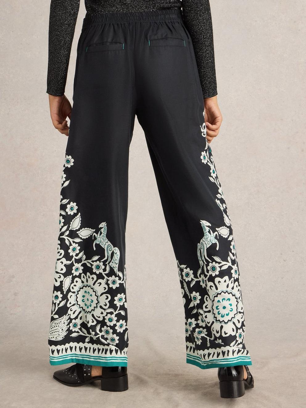 Belle Wide Leg Trousers in BLK MLT - MODEL BACK