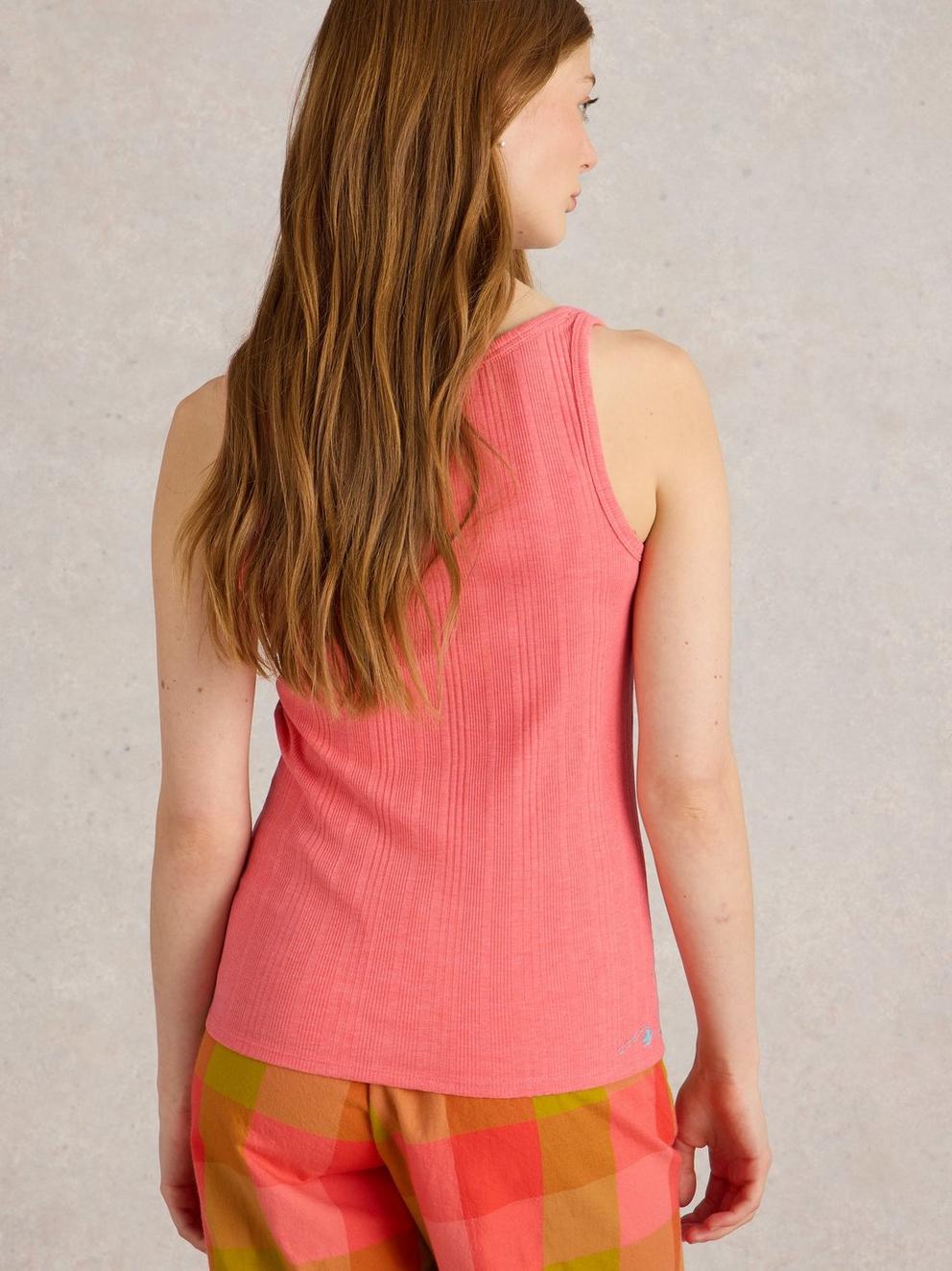 Hailey Henley Jersey Vest in BRT PINK - MODEL BACK