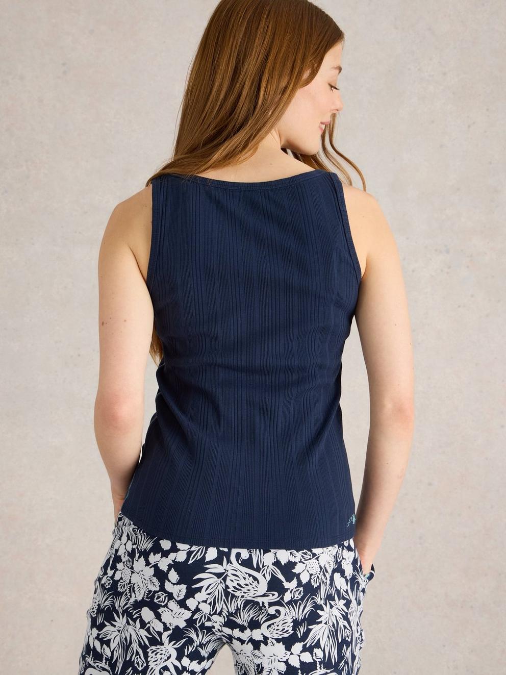 Hailey Henley Jersey Vest in DARK NAVY - MODEL BACK