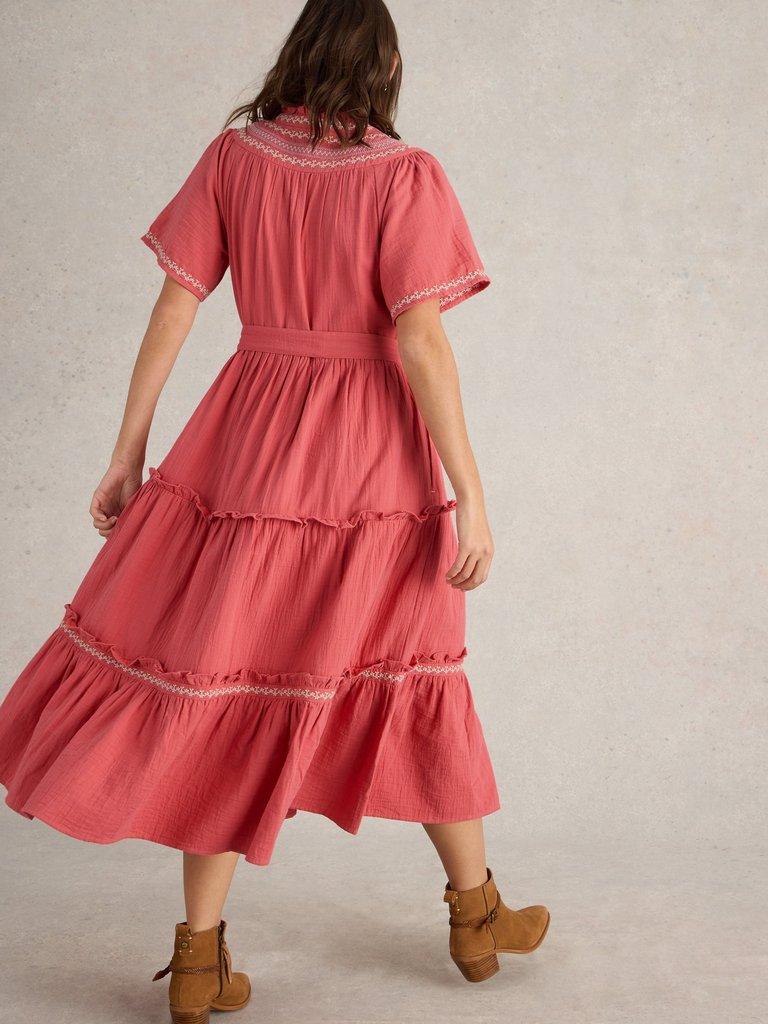 Coralie Double Cloth Dress in PINK MLT - MODEL BACK