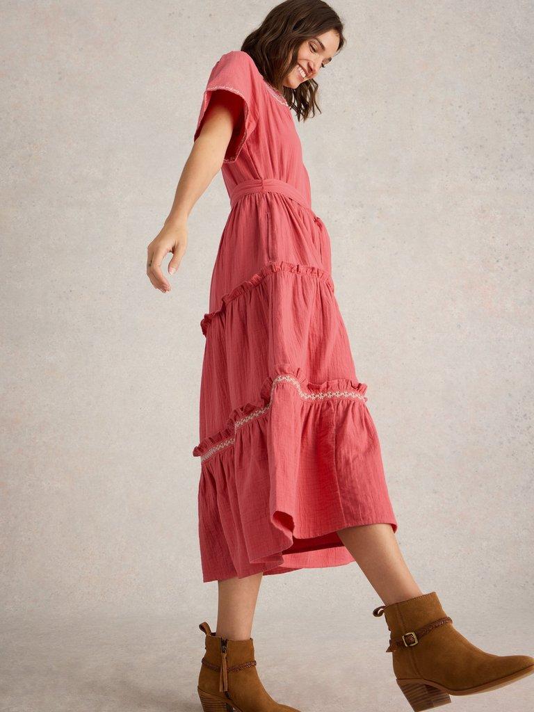 Coralie Double Cloth Dress in PINK MLT - MODEL DETAIL