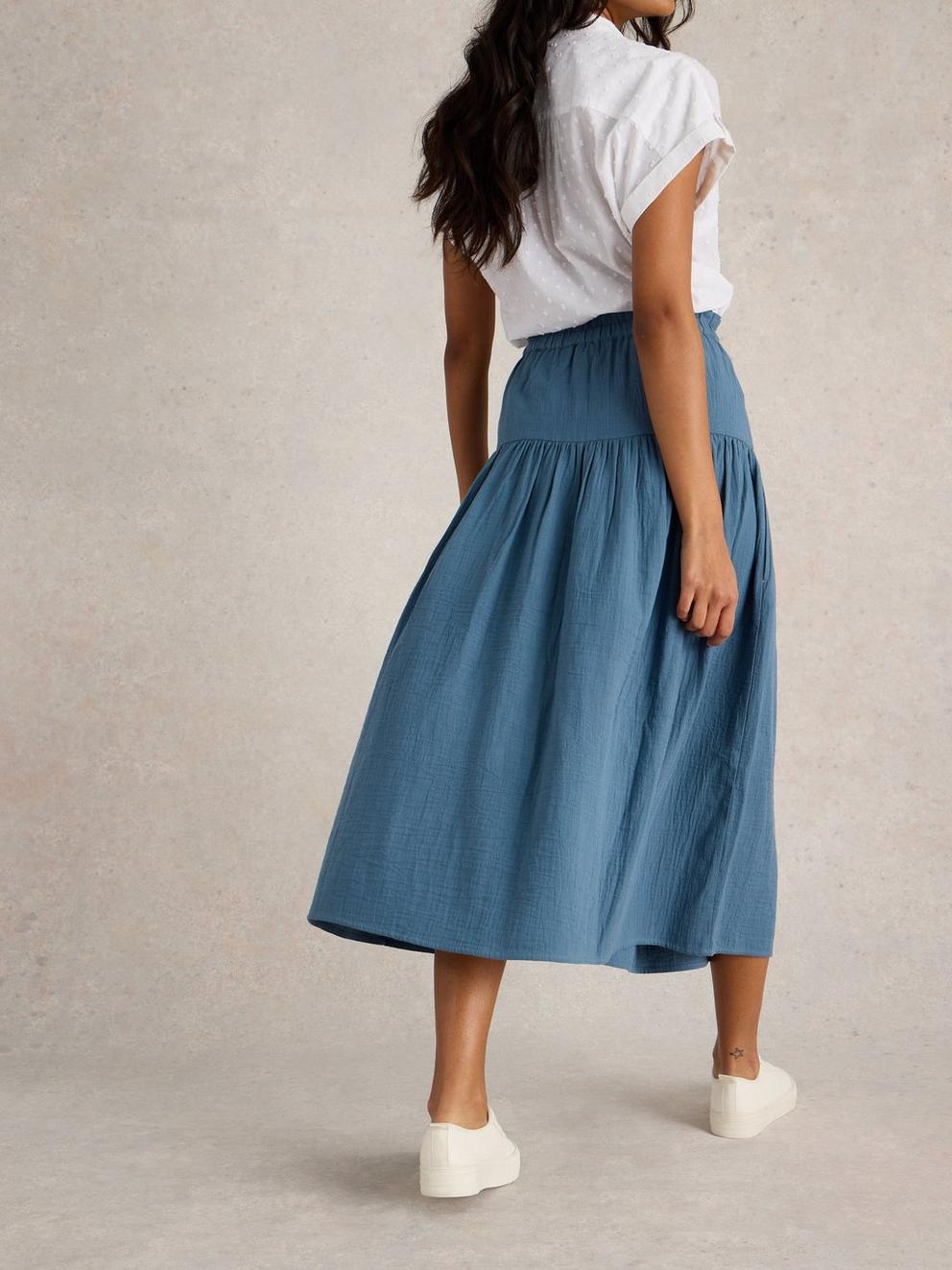 Seema Double Cloth Skirt in DUS BLUE - MODEL BACK