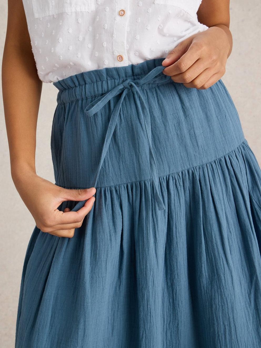 Seema Double Cloth Skirt in DUS BLUE - MODEL DETAIL