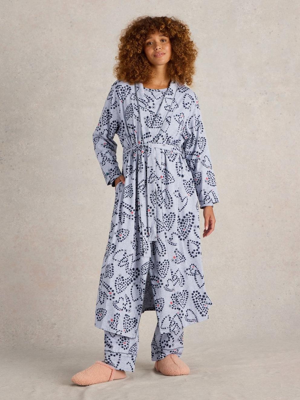 Nina Jersey Dressing Gown in GREY PR - MODEL FRONT