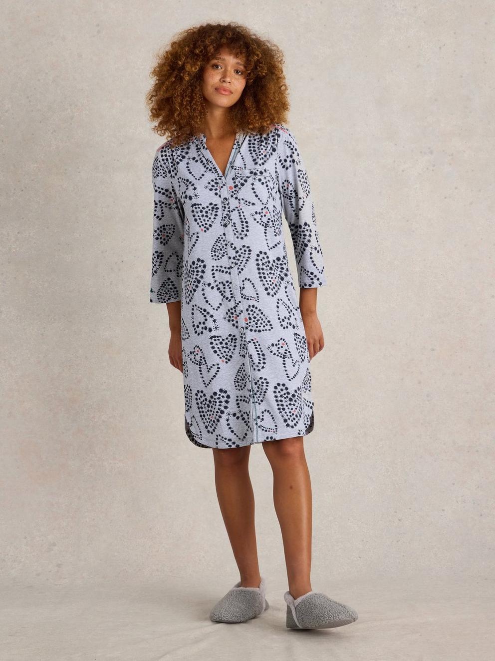 Annie Jersey Nightie in GREY PR - MODEL FRONT