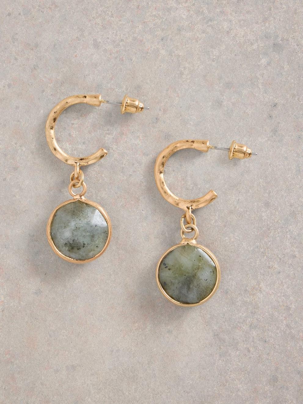 IRIS SEMI-PRECIOUS DROP STONE EARRING in DUS GREY - FLAT FRONT