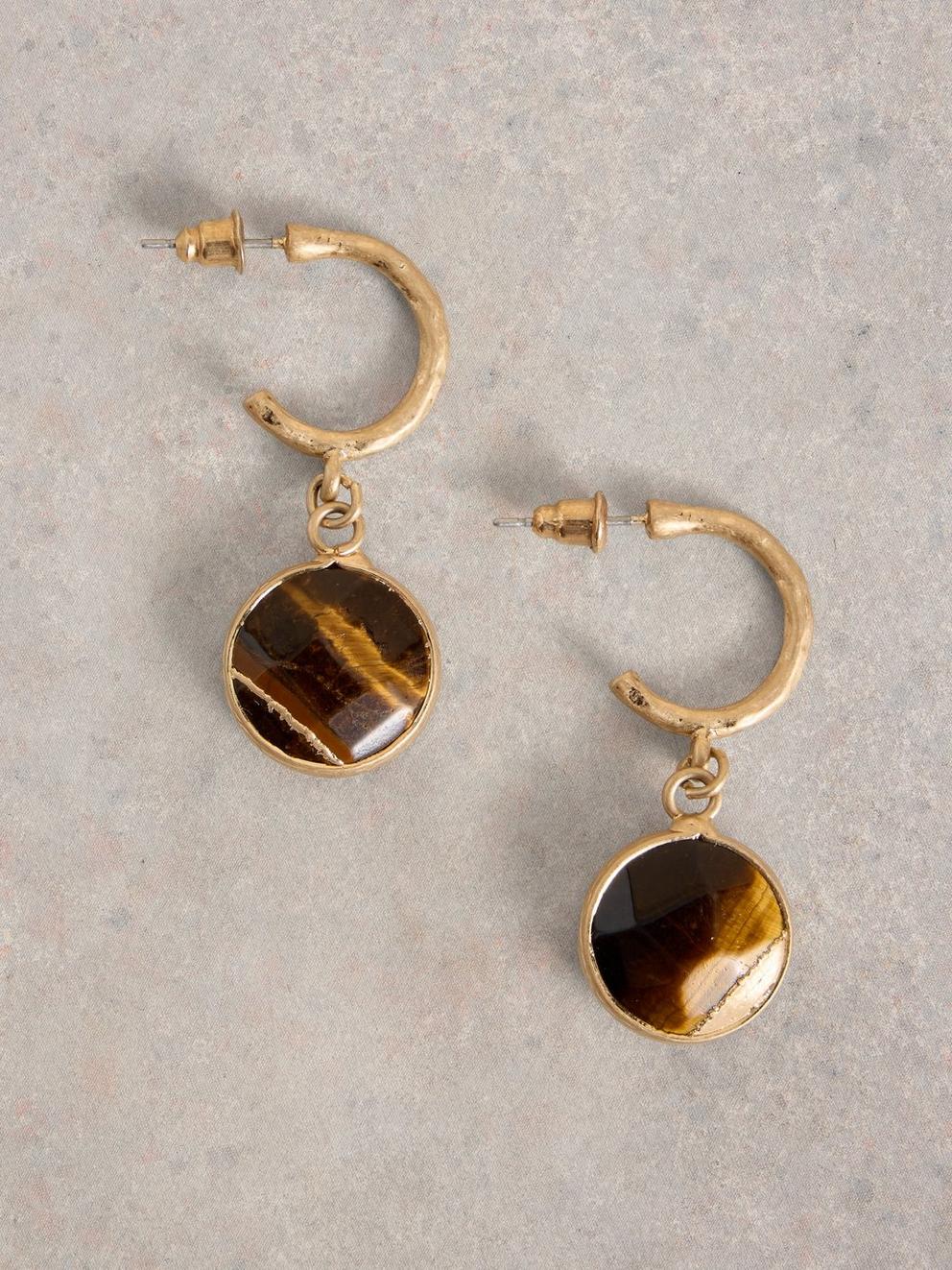 IRIS SEMI-PRECIOUS DROP STONE EARRING in MID BROWN - FLAT FRONT