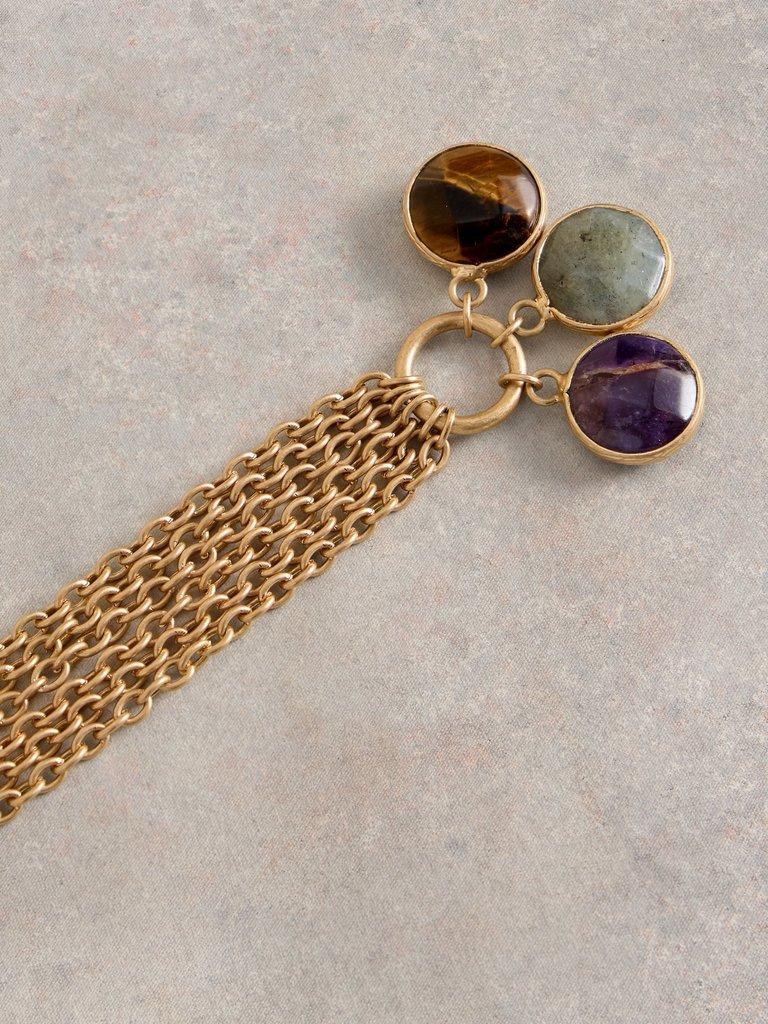 IRIS SEMI-PRECIOUS DROP STONE NECKLACE in GLD TN MET - FLAT DETAIL