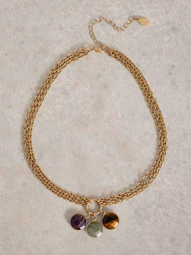 IRIS SEMI-PRECIOUS DROP STONE NECKLACE in GLD TN MET - FLAT FRONT