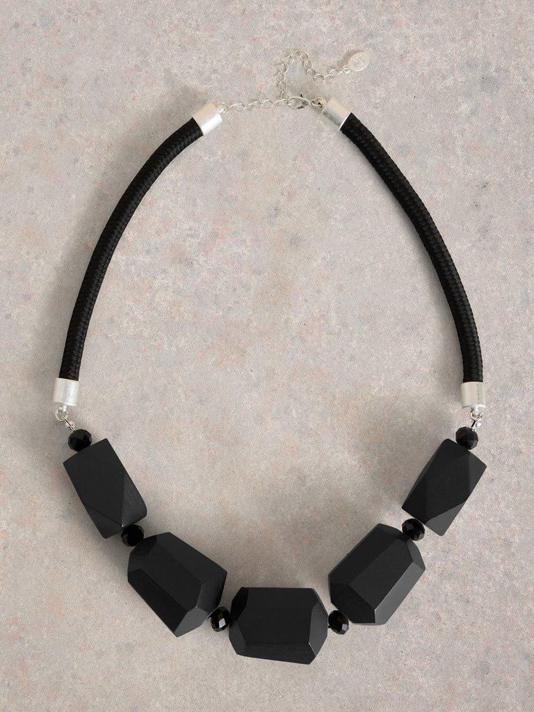 CARNATION BEADED NECKLACE in PURE BLK - FLAT FRONT