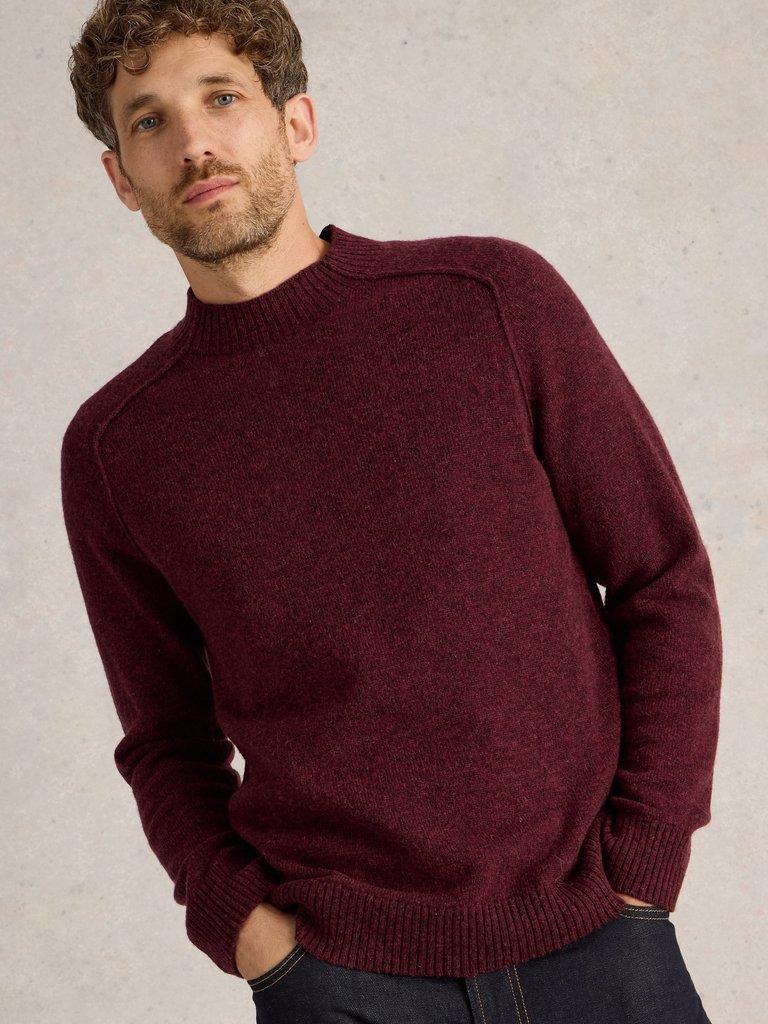 Lambswool Mock Neck Jumper in DK PLUM - LIFESTYLE