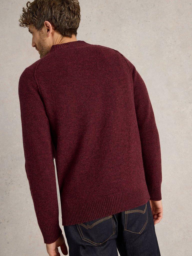 Lambswool Mock Neck Jumper in DK PLUM - MODEL BACK