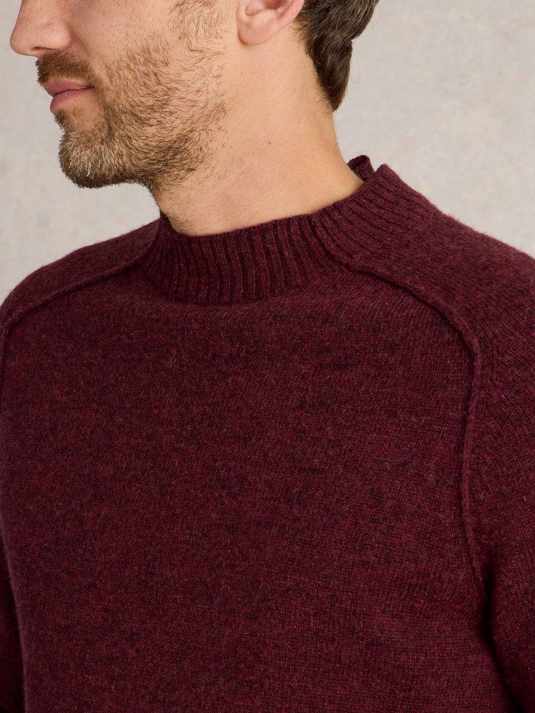 Lambswool Mock Neck Jumper in DK PLUM - MODEL DETAIL