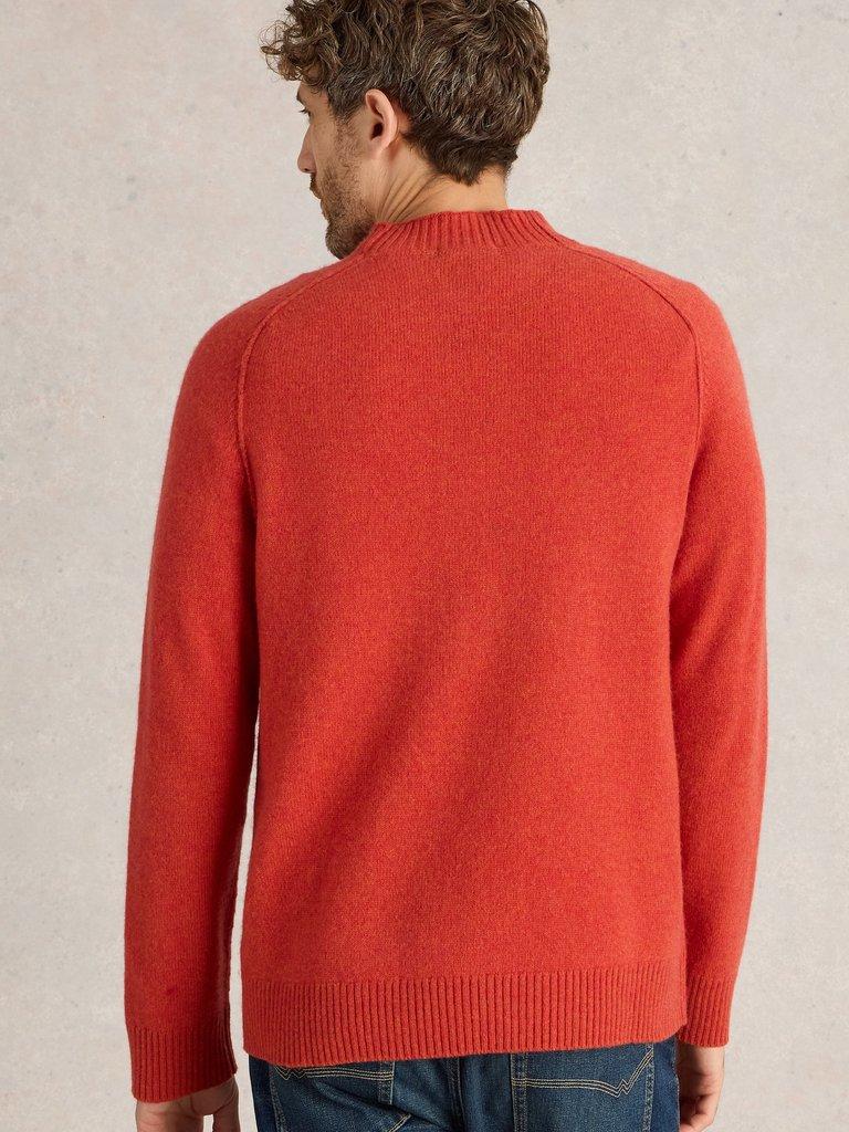 Lambswool Mock Neck Jumper in MID RED - MODEL BACK