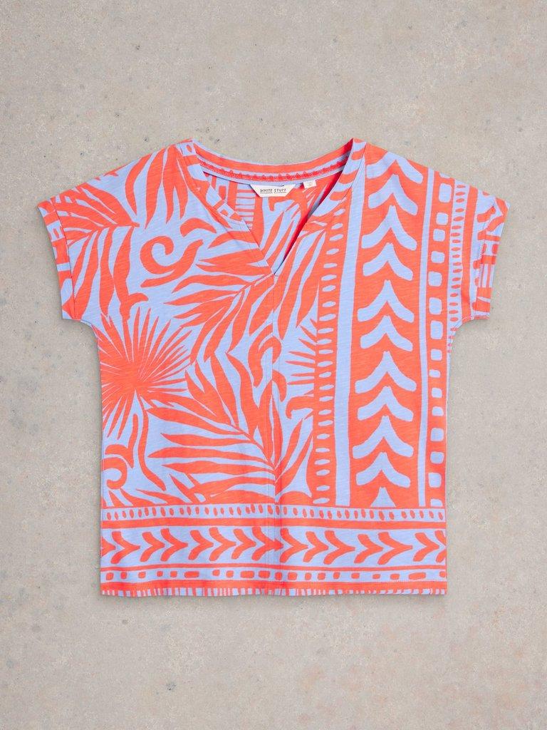 PRINTED NELLY NOTCH TEE in CORAL PR - FLAT FRONT