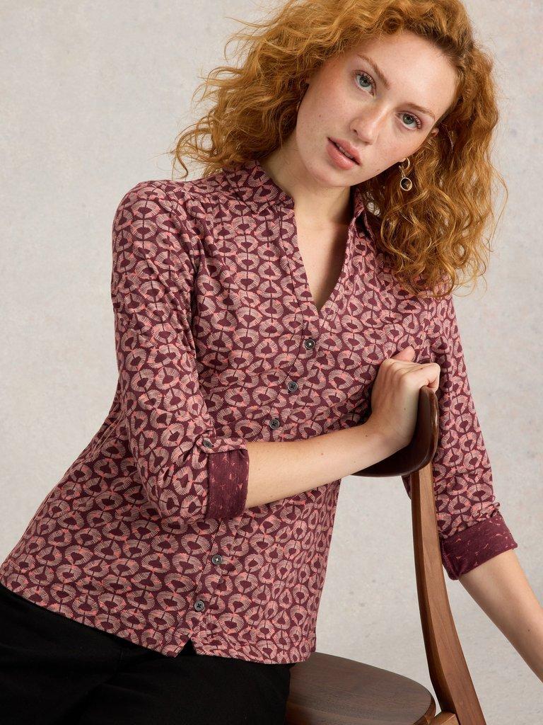 ANNIE COTTON SHIRT JERSEY in CLARET MLT - LIFESTYLE