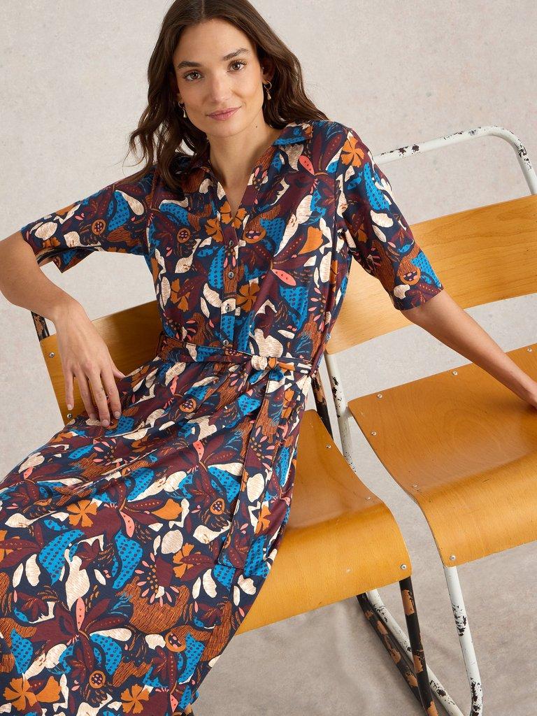 Ava Jersey Midi Dress in NAVY PRINT White Stuff