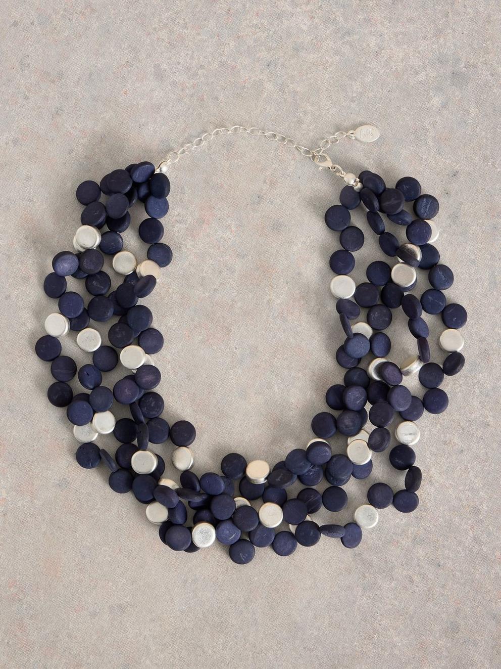 VERA CLUSTER BEADED NECKLACE in NAVY MULTI - FLAT FRONT