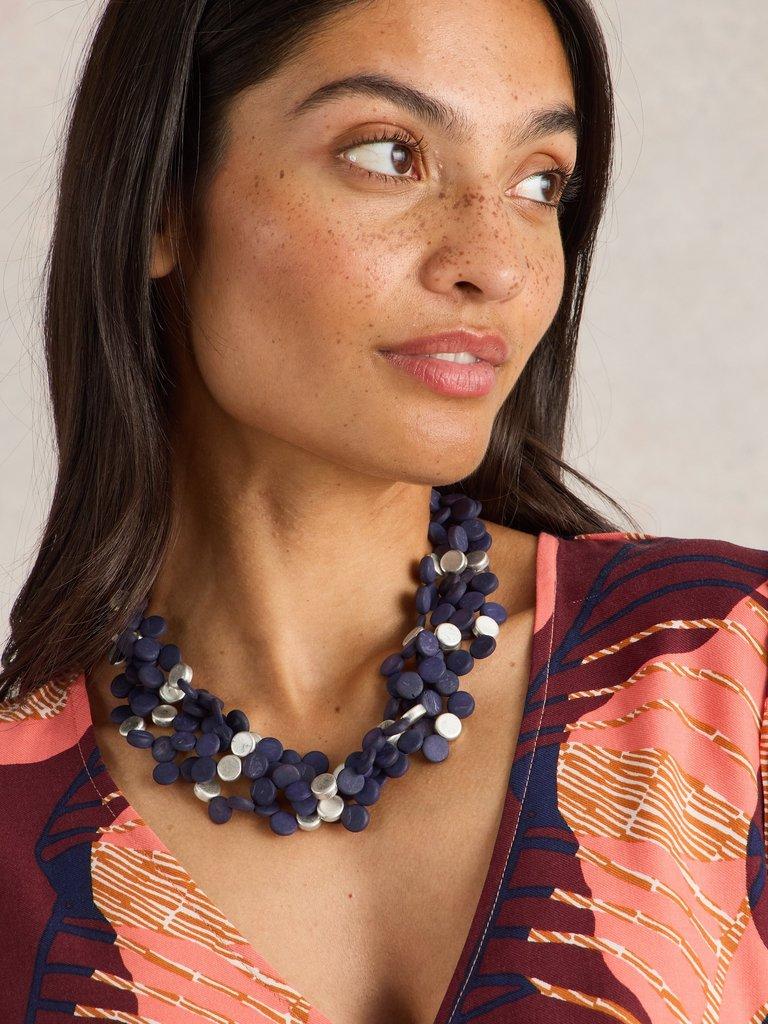 VERA CLUSTER BEADED NECKLACE in NAVY MULTI - MODEL FRONT