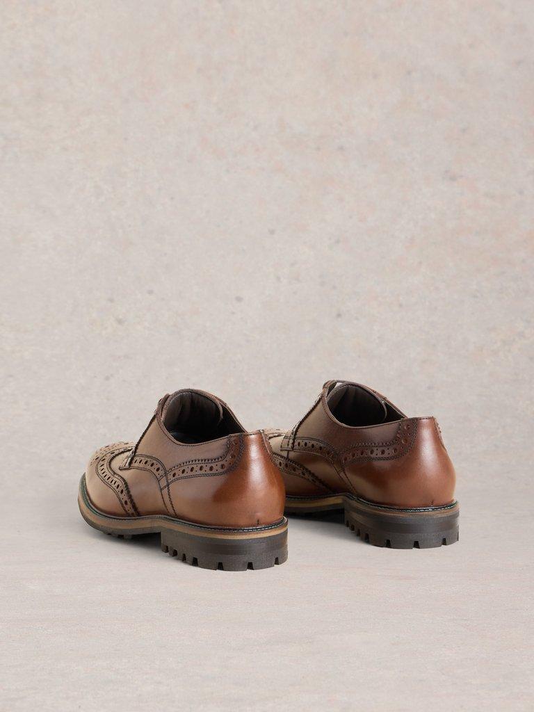 Arlo Leather Brogue Shoe in DK BROWN - FLAT BACK