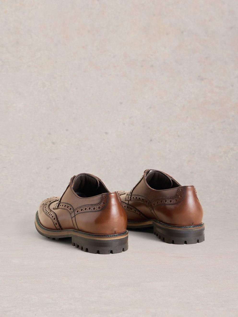 Arlo Leather Brogue Shoe in DK BROWN - FLAT BACK